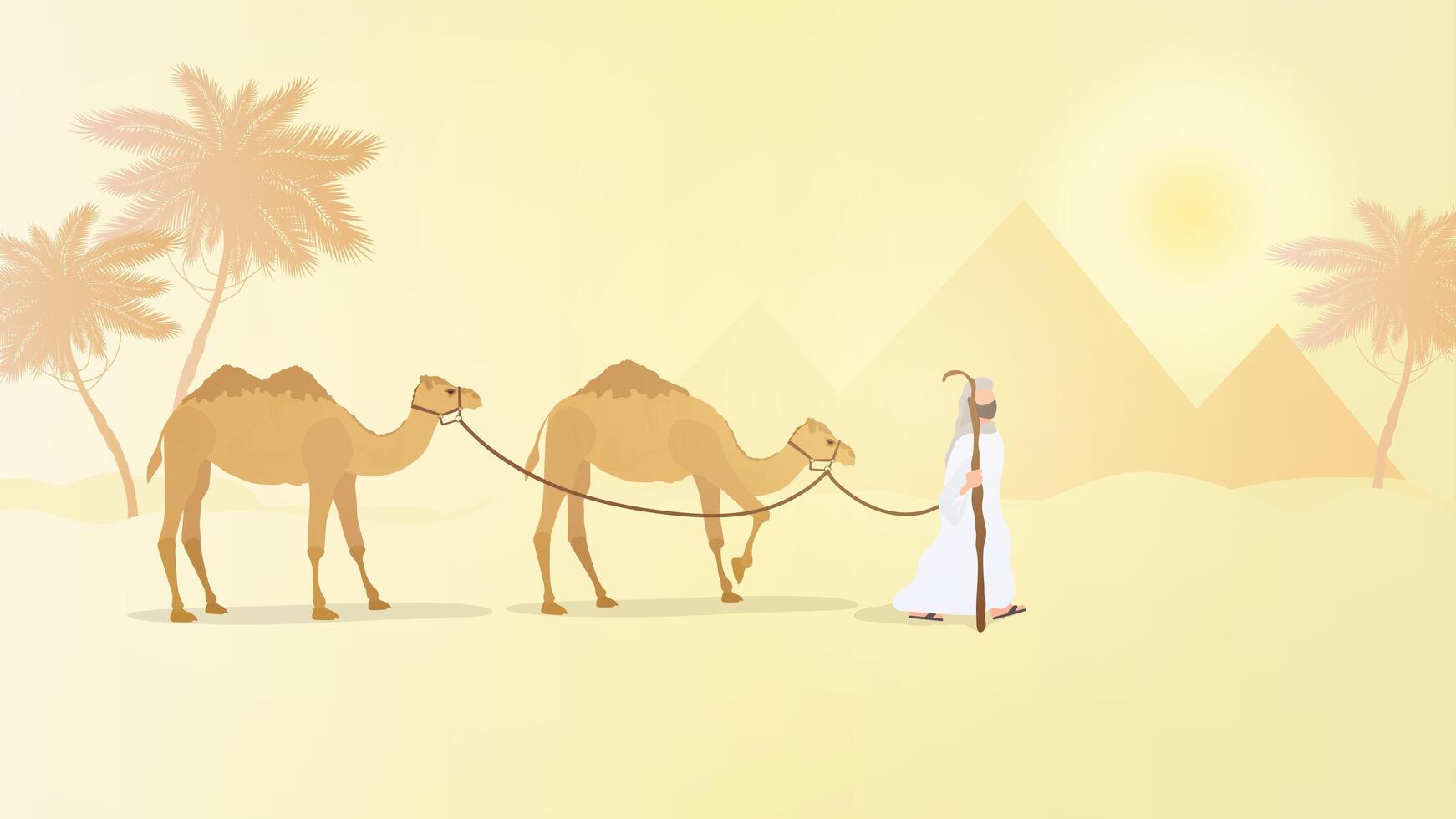 A caravan of camels goes through the desert. . vector