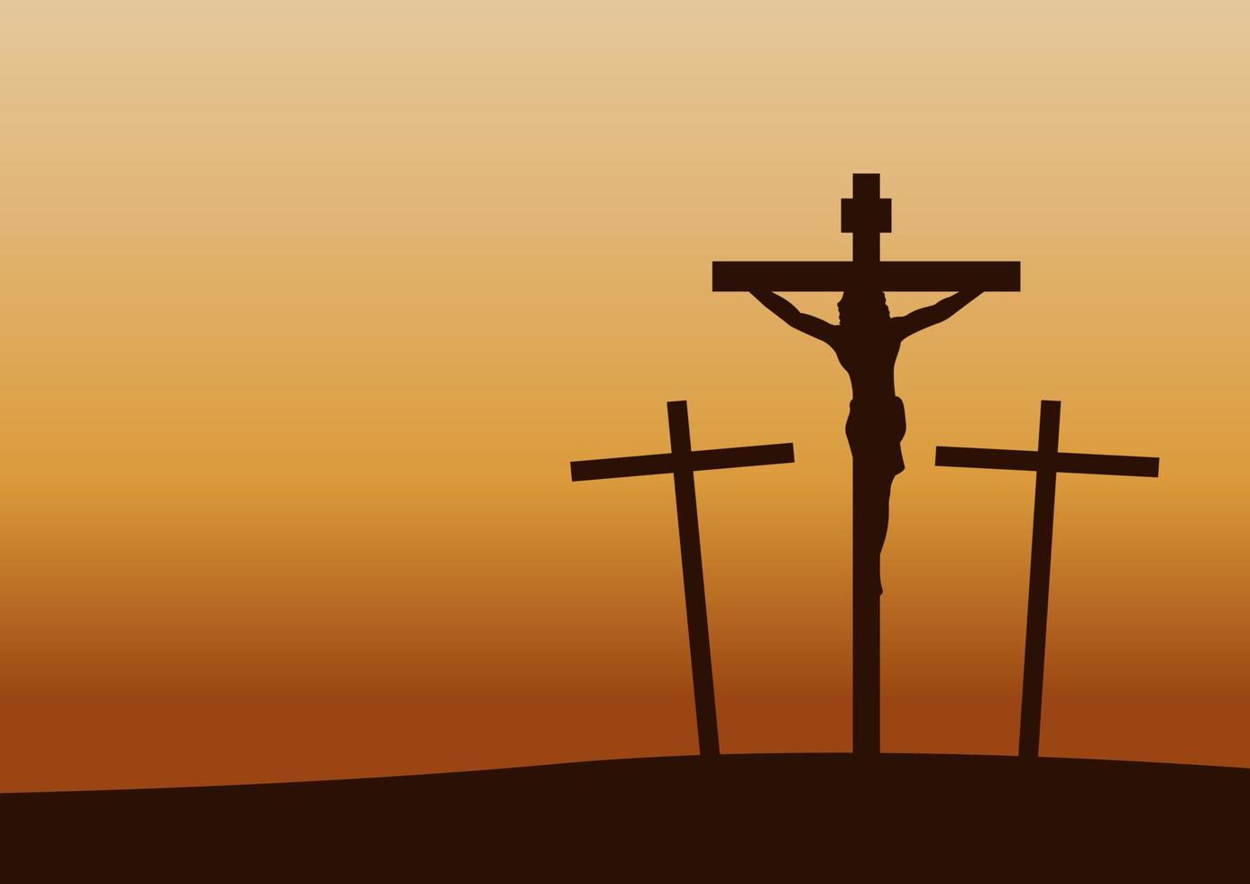 crucifixión del calvario al atardecer, un acontecimiento importante en la historia del cristianismo vector