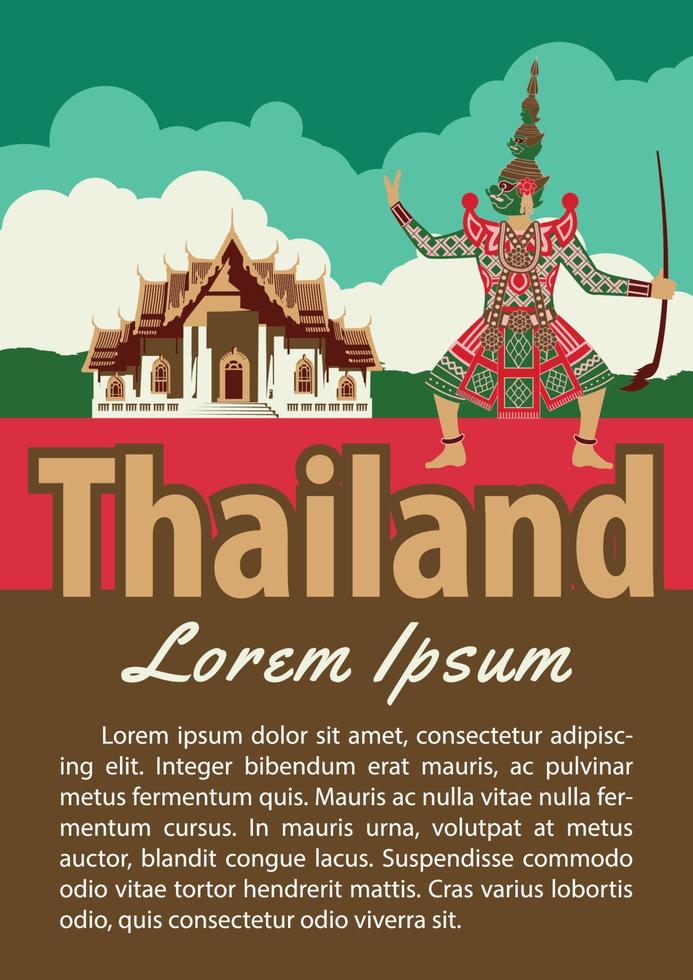 Folleto histórico de Tailandia en diseño de color vintage tipográfico, ilustraciones publicitarias vector