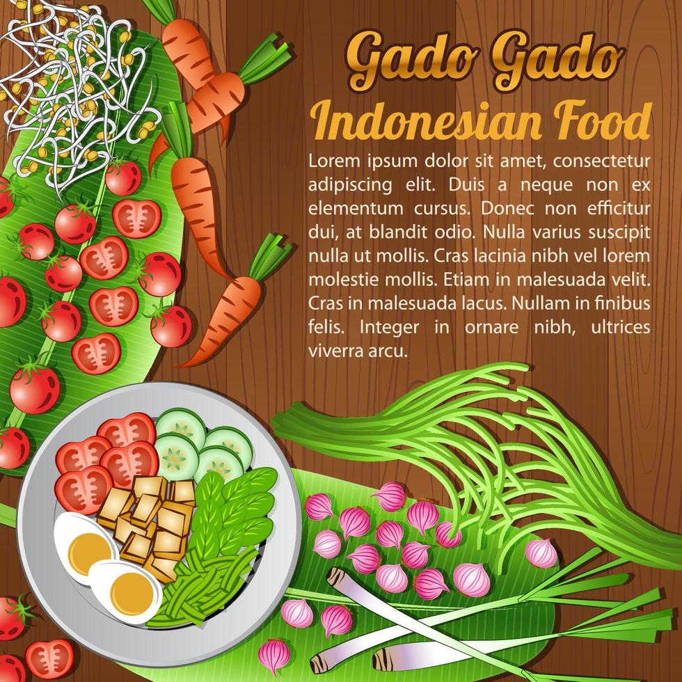 Asean National food ingredients elements set banner on wooden background,Indonesia vector