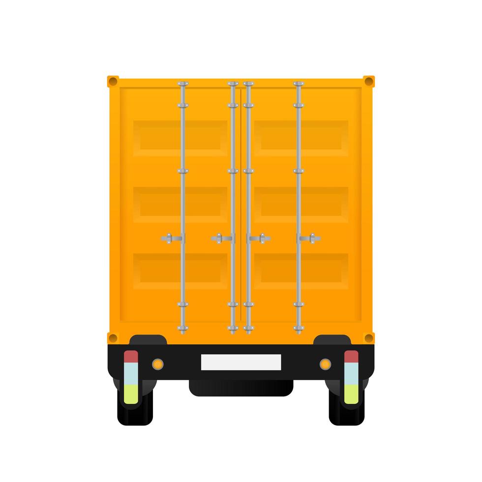 Truck rear view. Yellow truck. Design element on the topic of transportation and delivery of goods. Isolated. Vector. vector