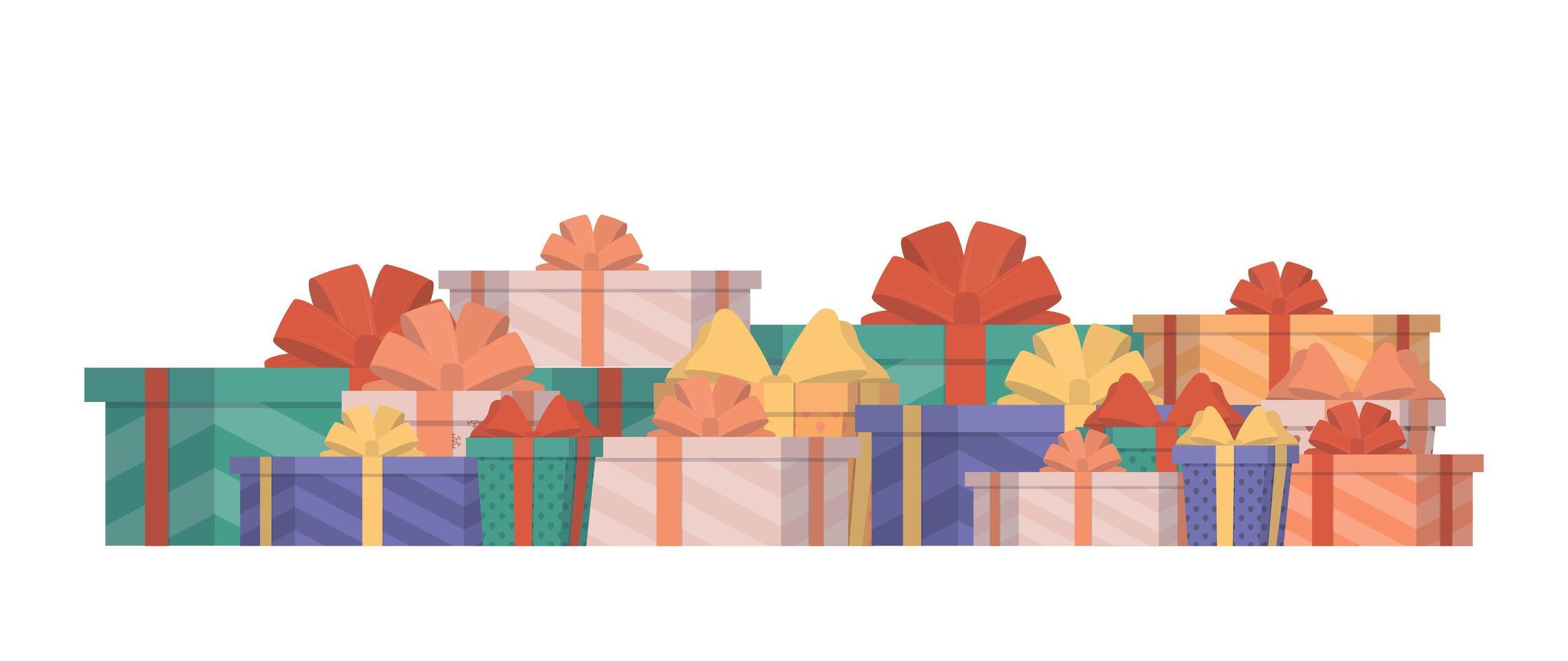 Set of multi-colored gifts in a flat style. Gift boxes. Suitable for designs on the theme of New Year, birthday or Valentine's Day. Isolated. Vector. vector