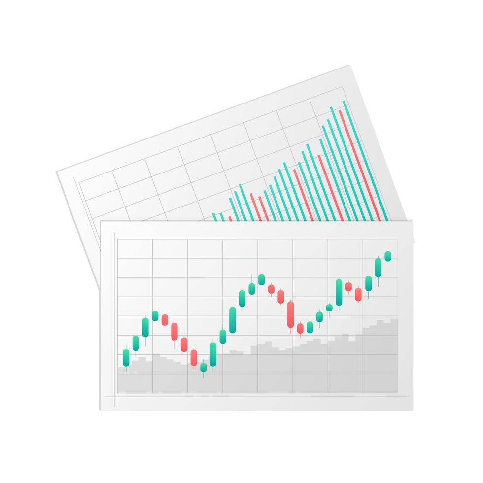 gráfico de negocios con gráfico de líneas de tendencia alcista, histograma y números bursátiles del mercado alcista. vector. vector