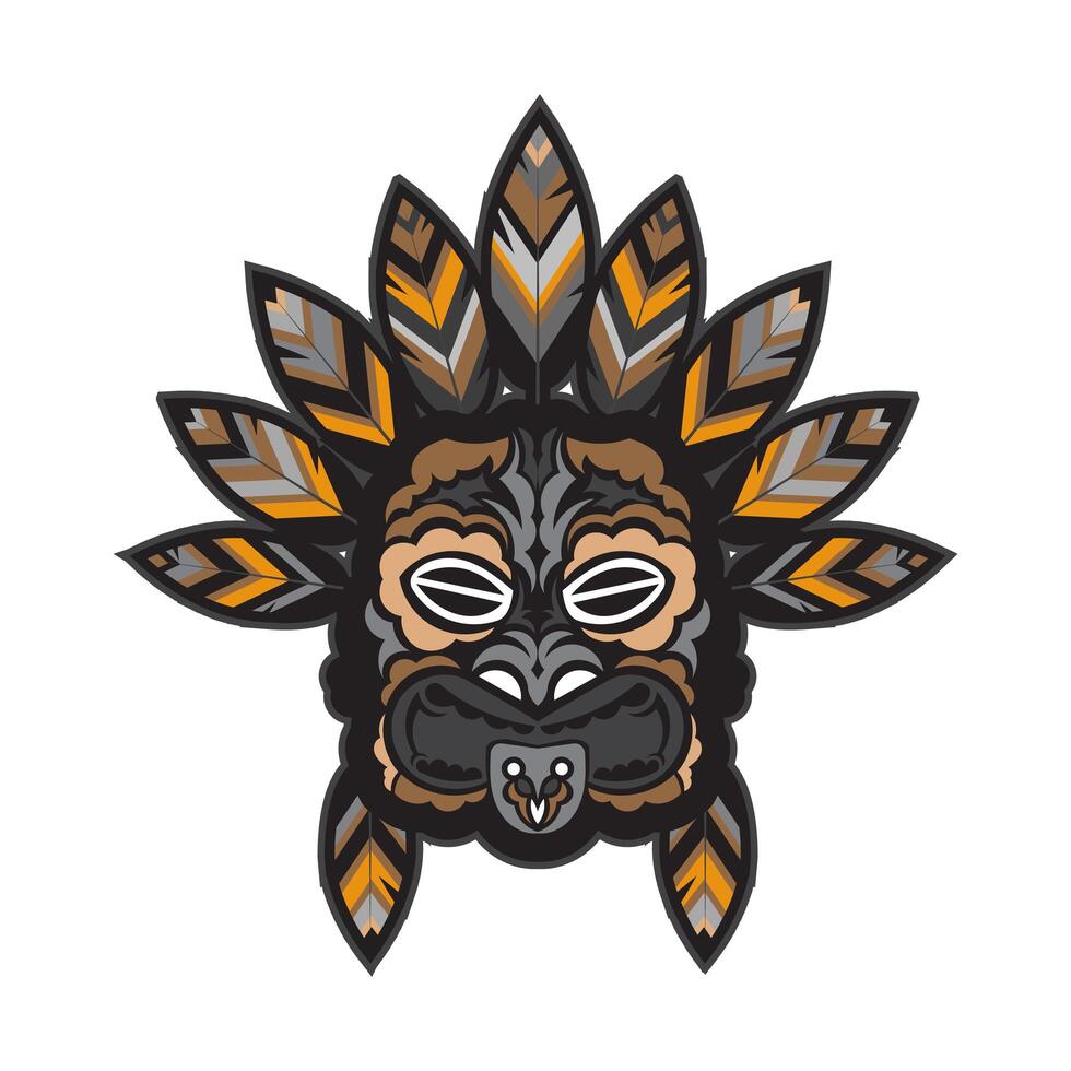 una cara con plumas al estilo polinesio. tatuaje maorí o samoa. bueno para las impresiones. aislado, vectorial vector