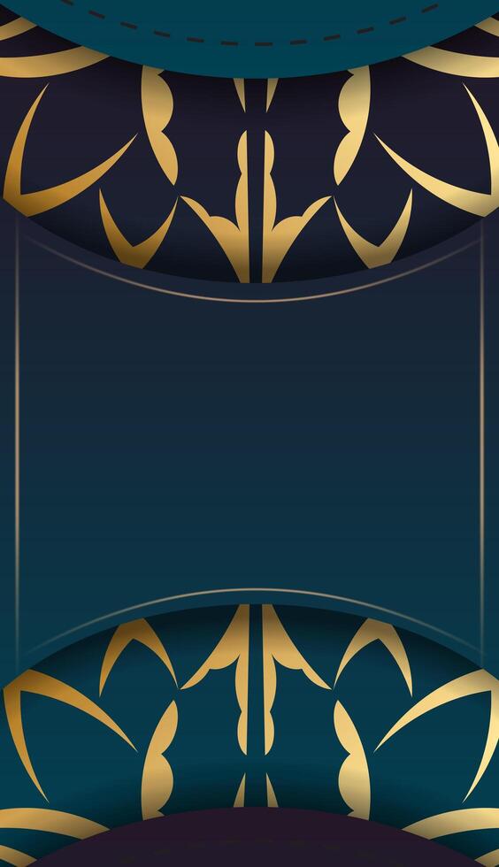 A blue and gold background with a gold pattern vector