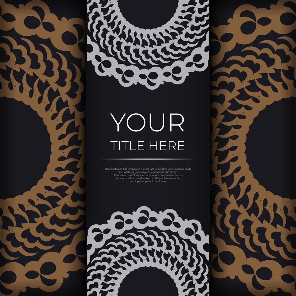 Dark black gold postcard template with white abstract ornament. Elegant and classic elements ready for print and typography. vector