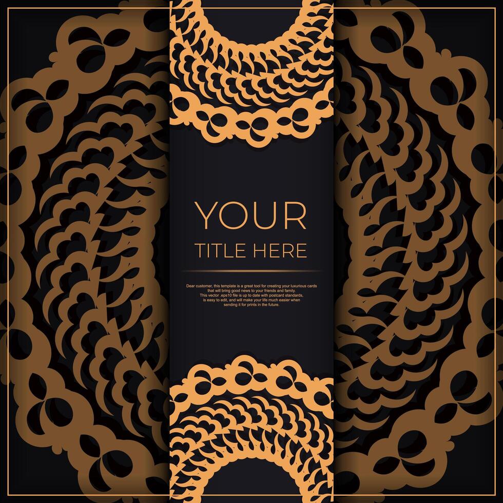 Dark black gold invitation card template with white abstract ornament. Elegant and classic elements ready for print and typography. vector