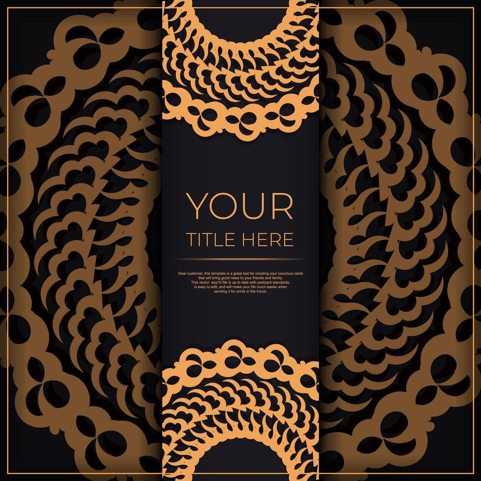 Dark black gold invitation card template with white abstract ornament. Elegant and classic vector elements ready for print and typography.