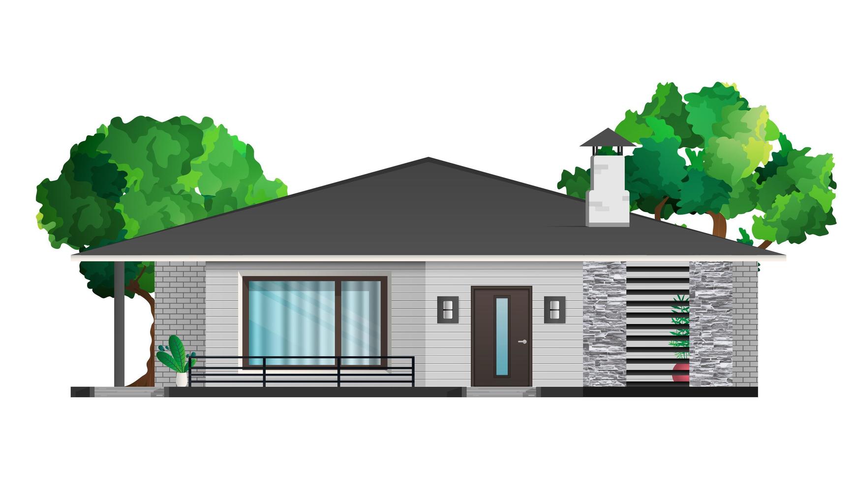 Modern light house isolated on a white background. Cottage, town house with shadows. Architectural visualization of the cottage outside. Realistic vector illustration.