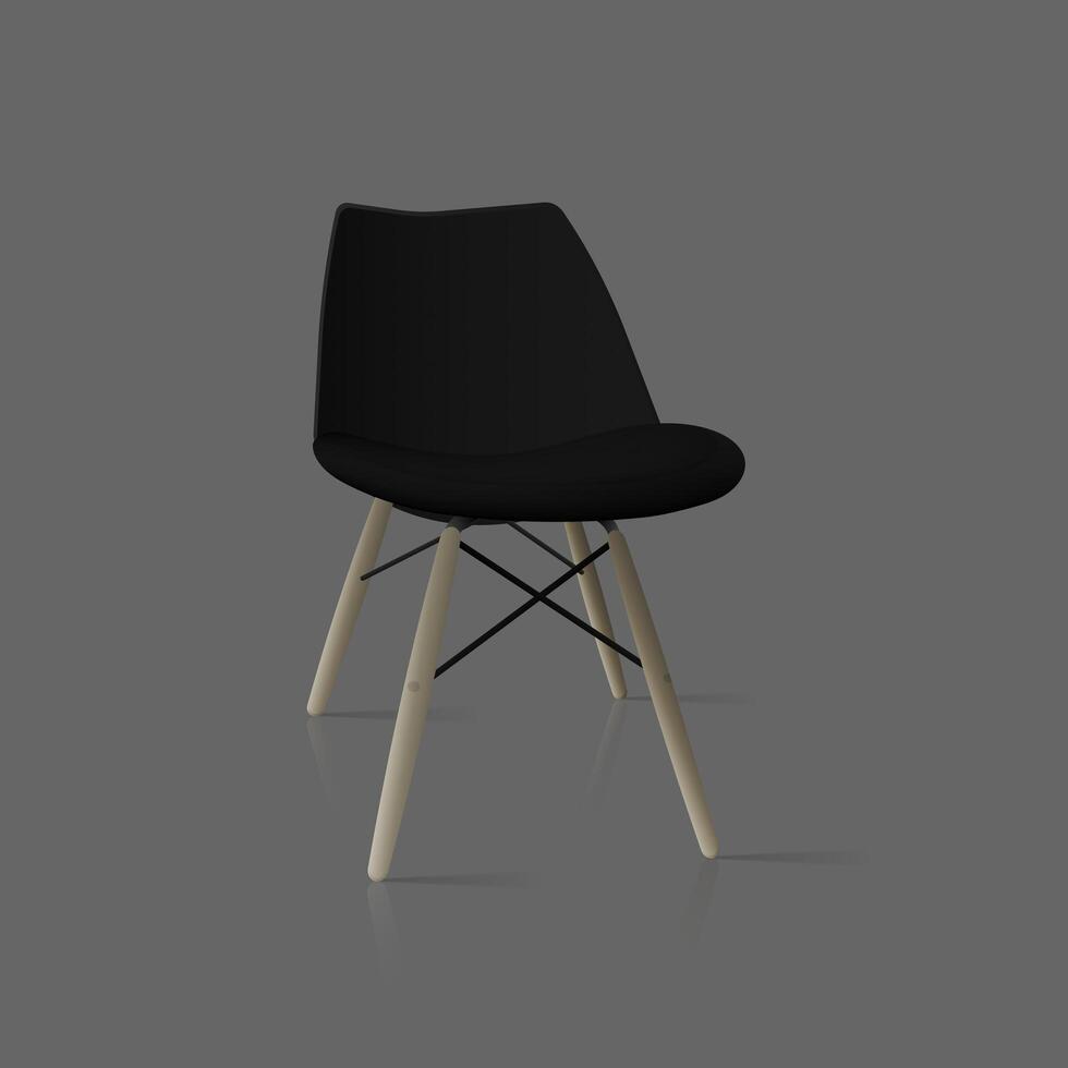 A black chair with wooden legs and a black seat vector