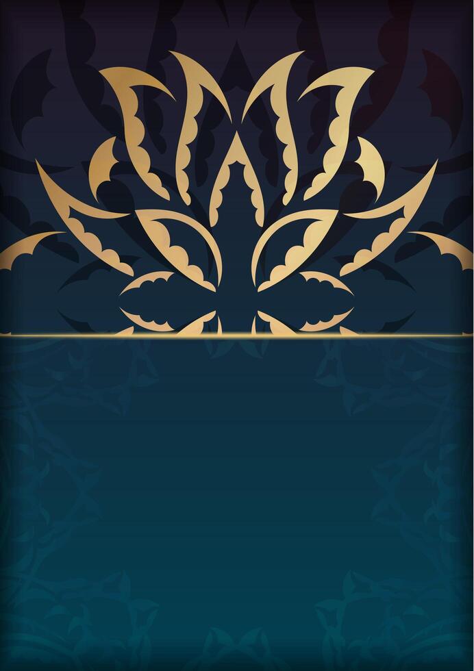 Template Congratulatory Brochure with gradient blue color with abstract gold ornament prepared for printing. vector