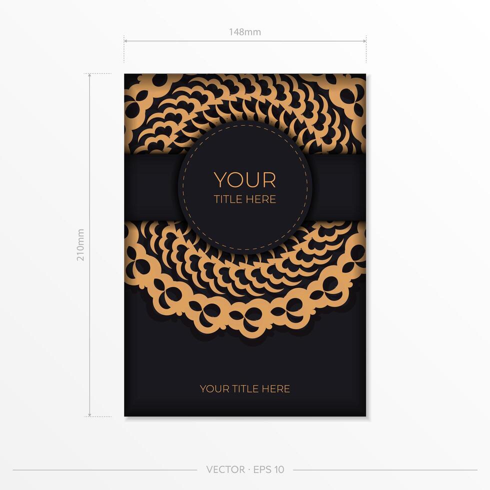Dark black gold postcard template with white Indian ornaments. Elegant and classic elements ready for print and typography. vector