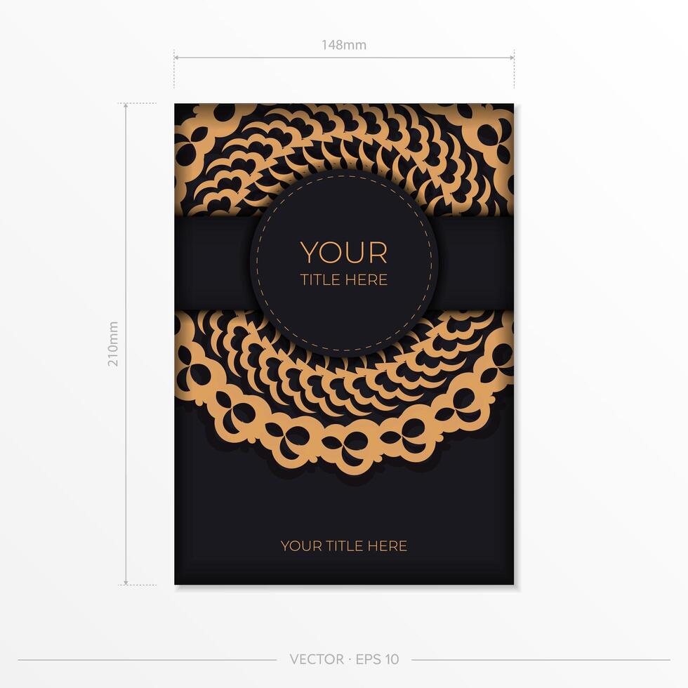 Dark black gold postcard template with white Indian ornaments. Elegant and classic vector elements ready for print and typography.