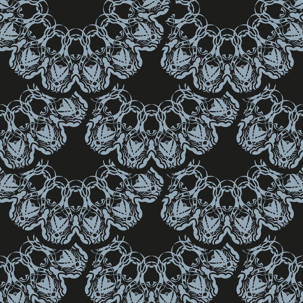 Dark dewy seamless pattern with blue vintage ornaments. Indian floral element. Graphic ornament for wallpaper, fabric, packaging, wrapping. vector