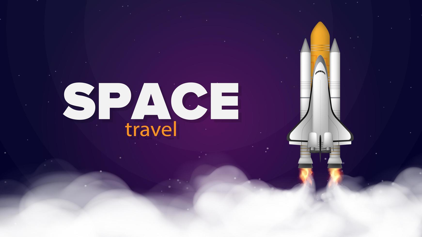 espacio de viaje. pancarta morada sobre el tema del vuelo espacial. transbordador espacial. combatiente. portacohetes está despegando. vector. vector