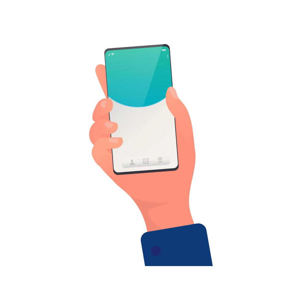 Hand holds a mobile phone. The girl has a phone in his hand close-up. Isolated. Vector. vector