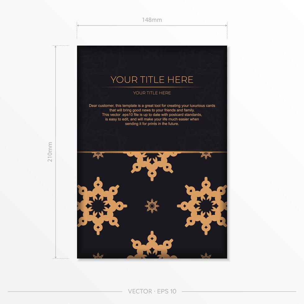 A black and gold card with a gold pattern vector