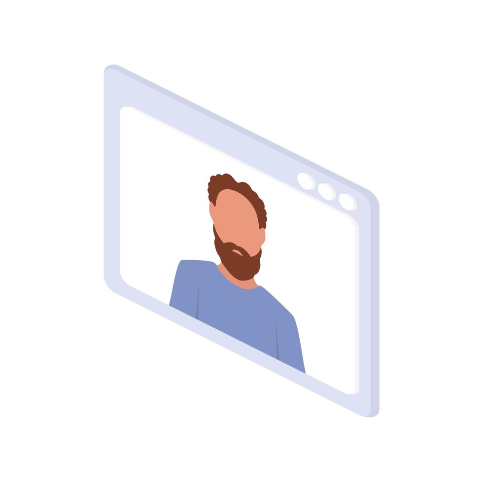 Isometric chat window. Young red-haired bearded man. Business online meetings of the company. Vector. vector