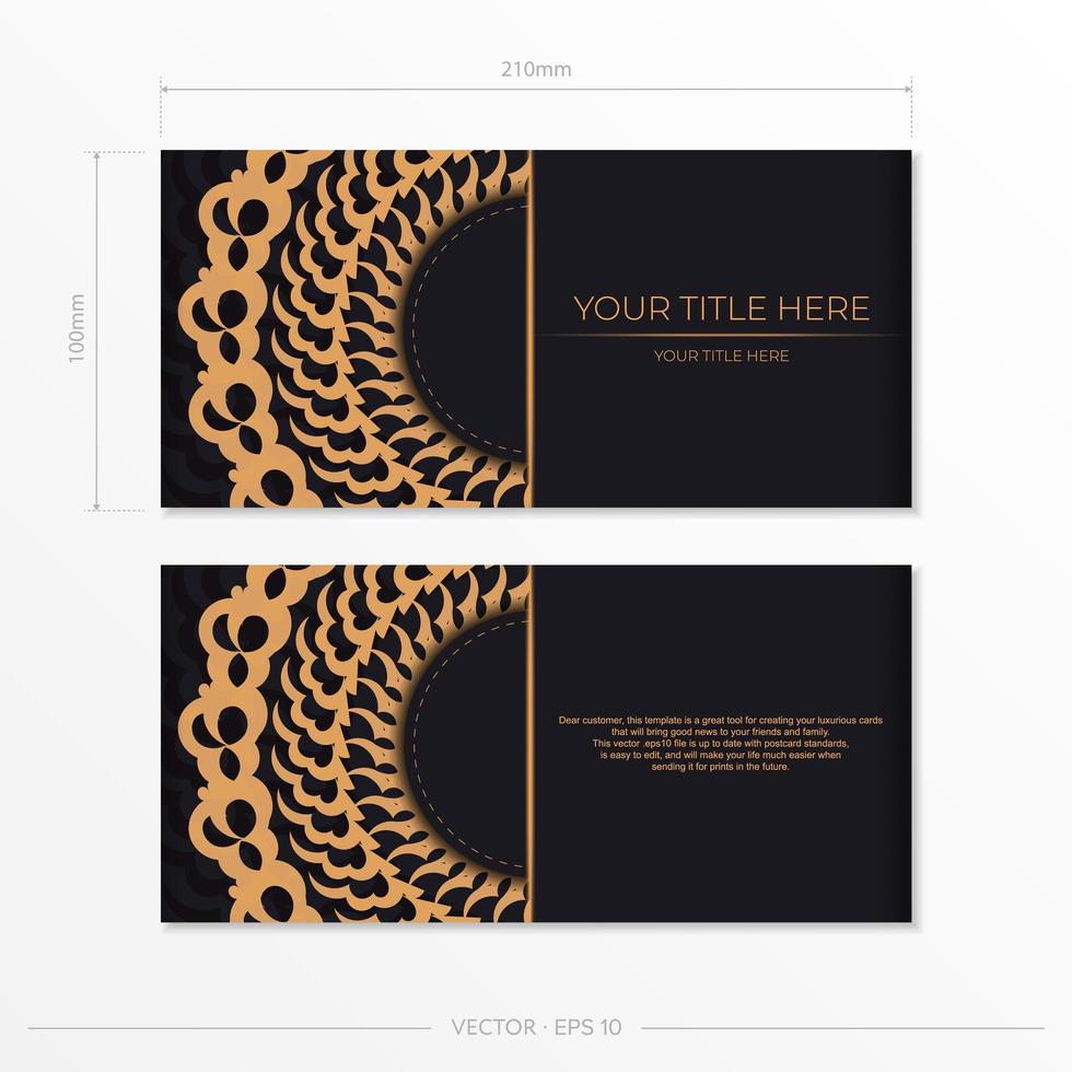 Dark black gold invitation card template with white Indian ornaments. Elegant and classic elements ready for print and typography. Vector illustration.