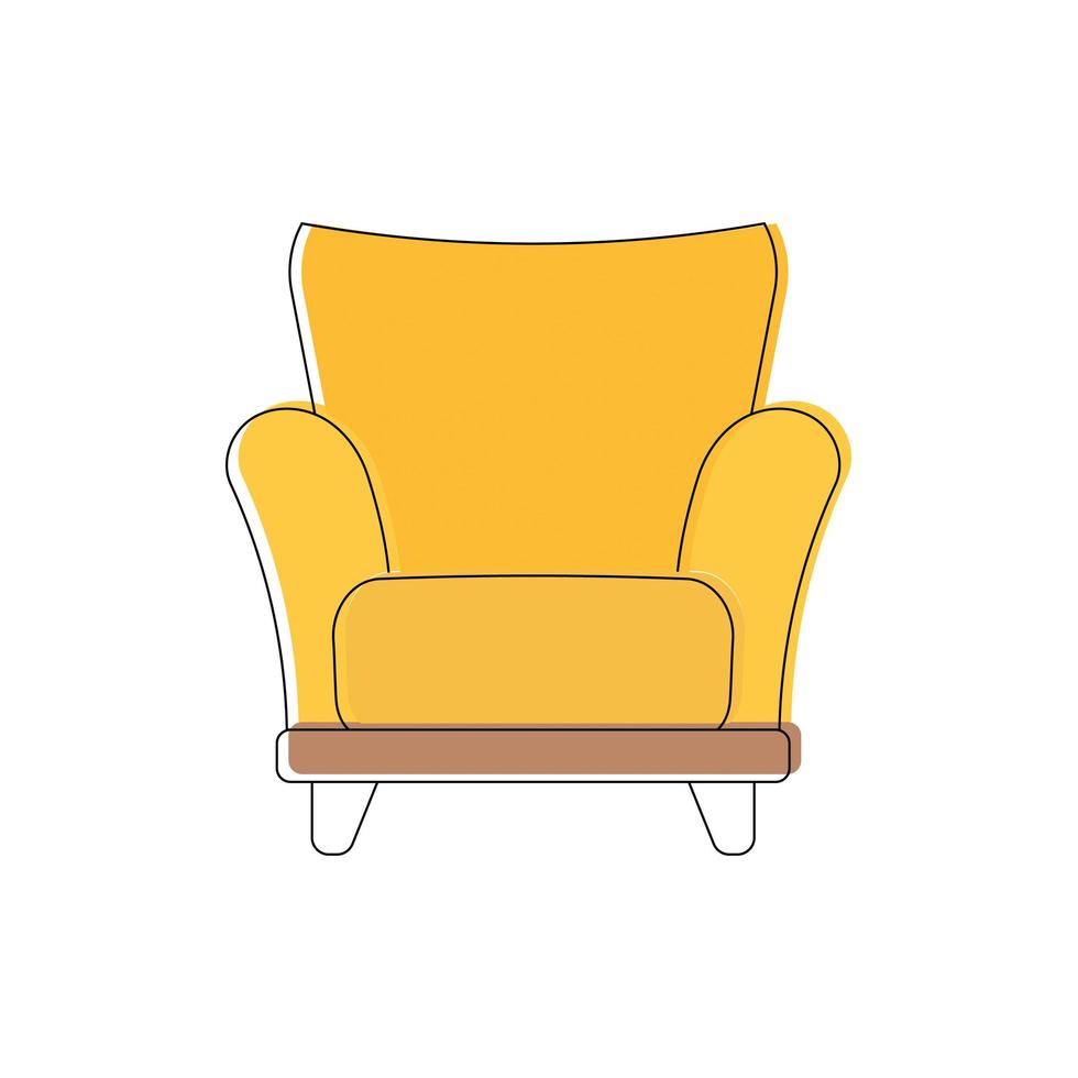 Yellow armchair in line art style. Icon isolated on white background. Vector. vector