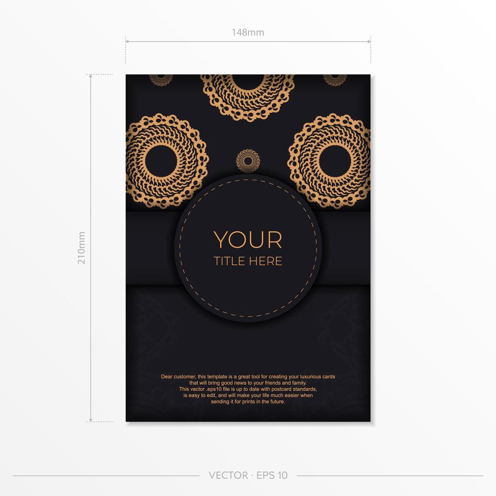 Dark black gold invitation card template with white abstract ornament. Elegant and classic elements are great for decoration. vector