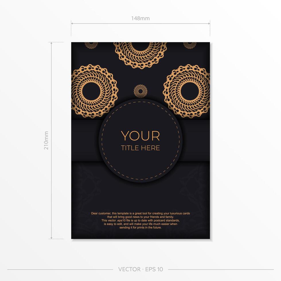 Dark black gold invitation card template with white abstract ornament. Elegant and classic vector elements are great for decoration.