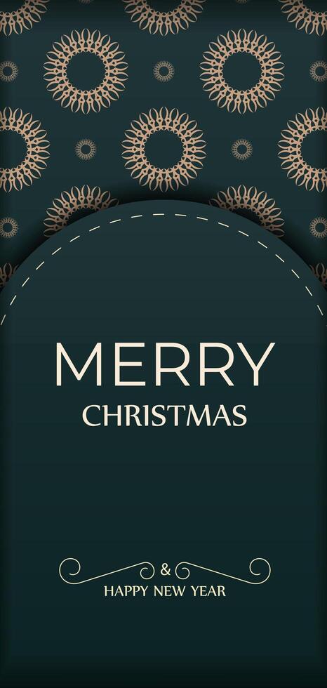Christmas card with gold and green pattern on a dark background vector