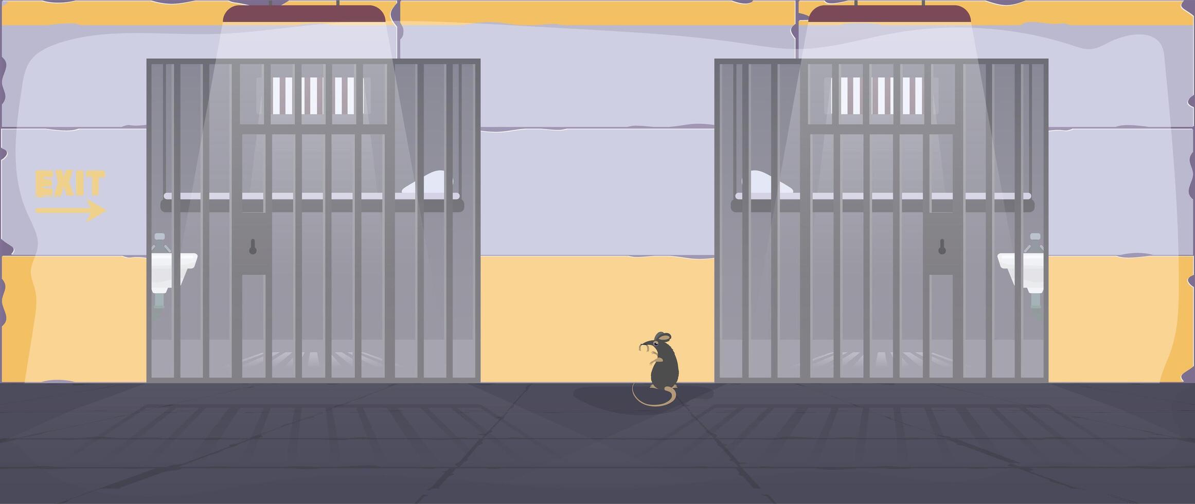 Prison cell. A prison cell with a metal grate. Prison in cartoon style. . vector