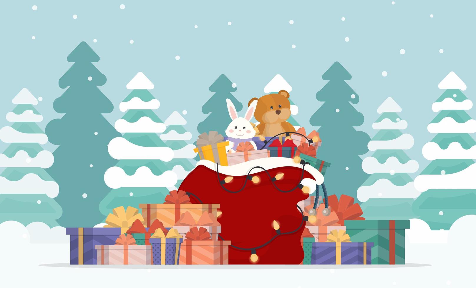 bolsa de regalo de navidad santa llena de cajas de regalo y bolsas de regalo. hermosa caja de regalo con lazo abrumador. vector. vector