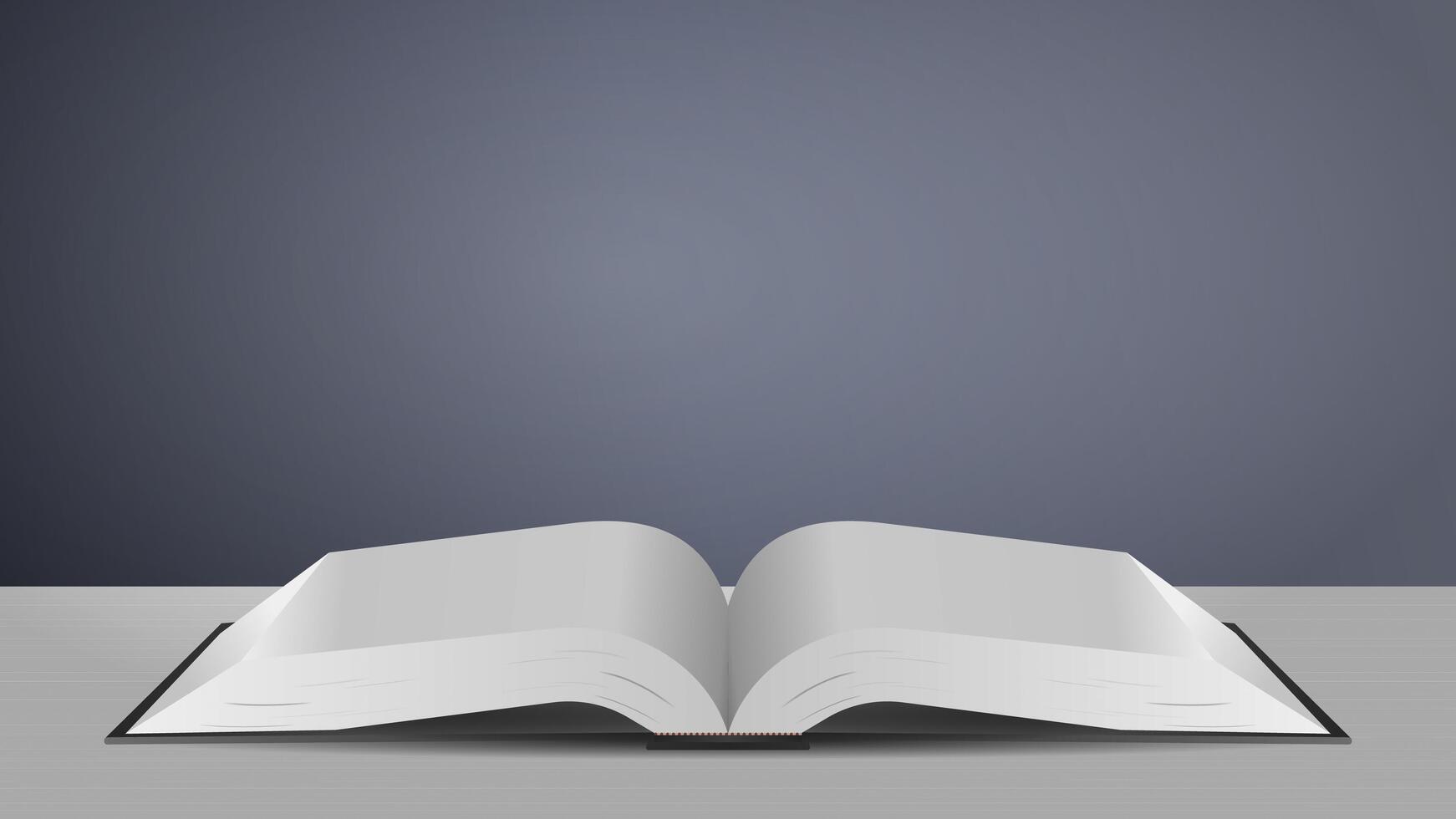 Black open book on the table. Gray background. vector