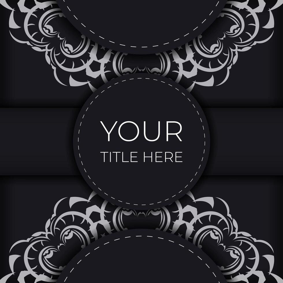 Black luxury invitation card design with silver vintage ornament. Can be used as background and wallpaper. Elegant and classic vector elements ready for print and typography.