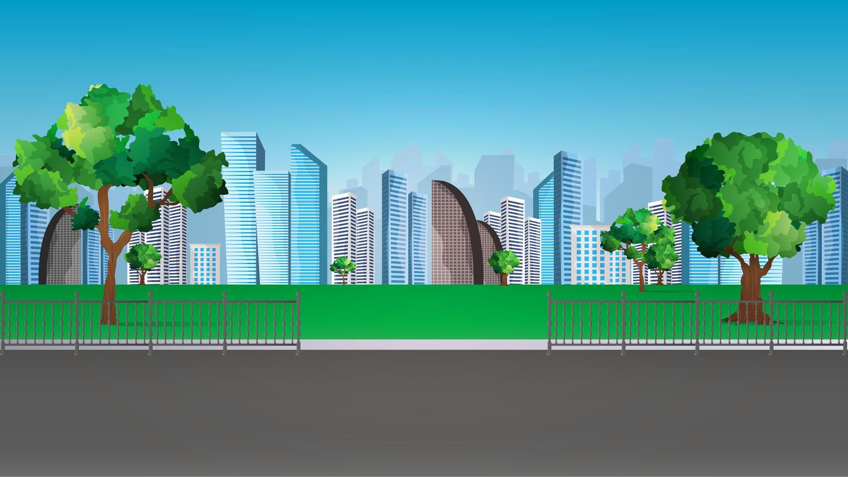 City landscape with trees and buildings illustration vector
