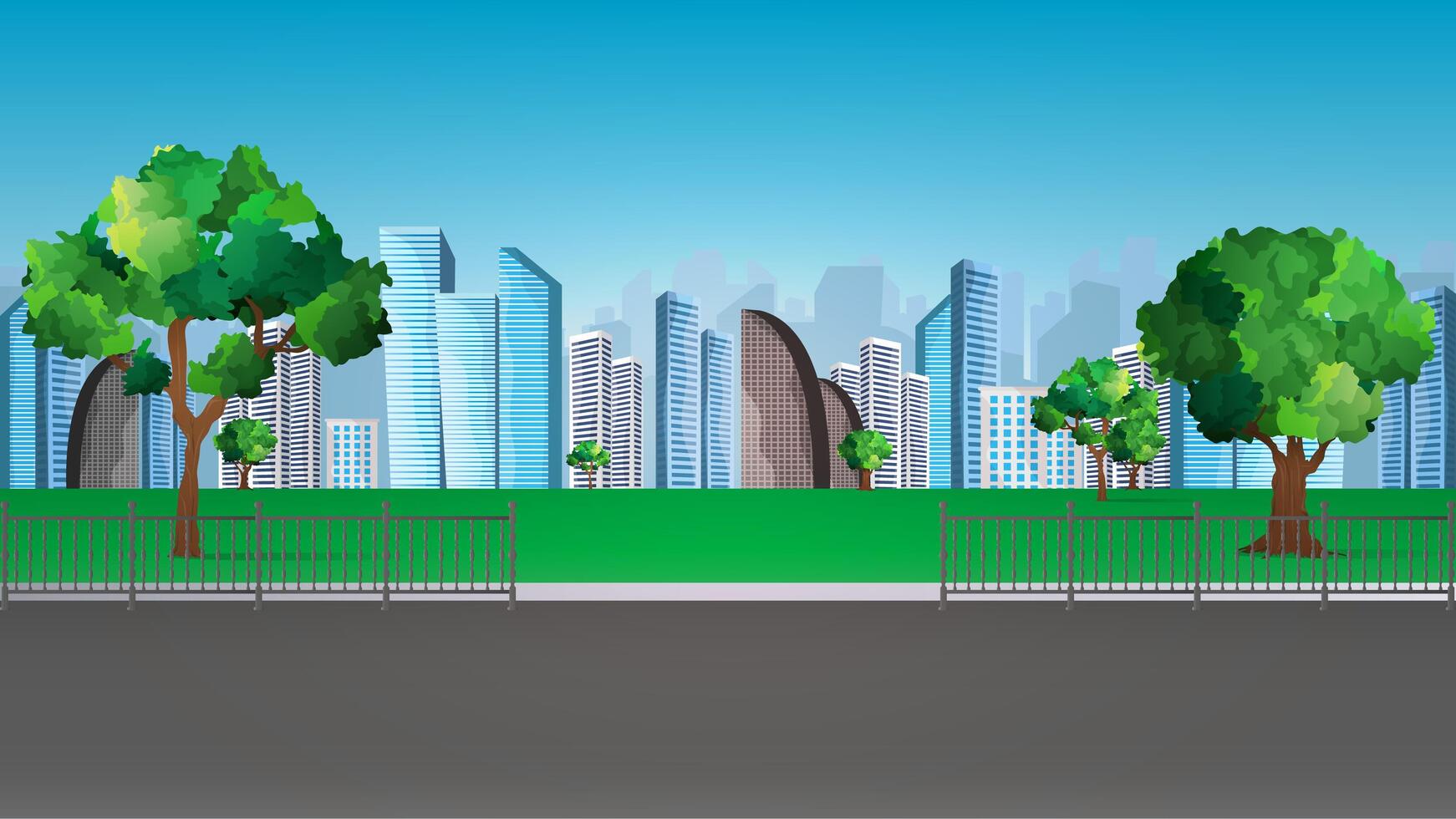 Vector illustration of a beautiful summer city park, panoramic banner.