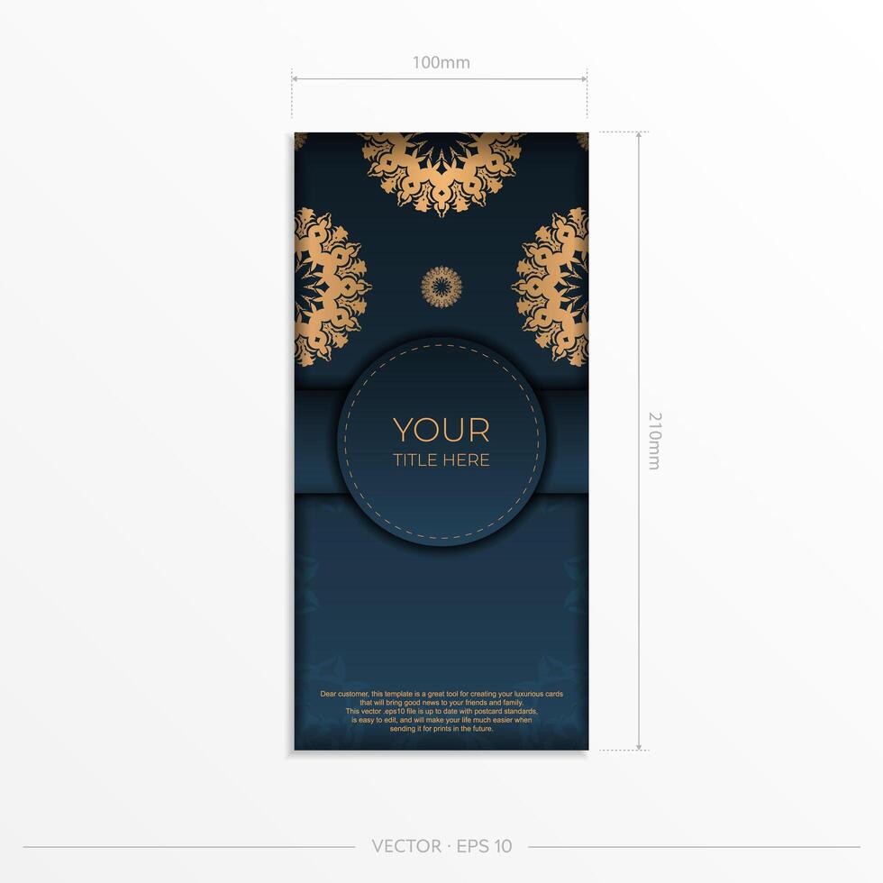 Dark blue postcard template with Indian mandala ornament. Elegant and classic elements ready for print and typography. vector