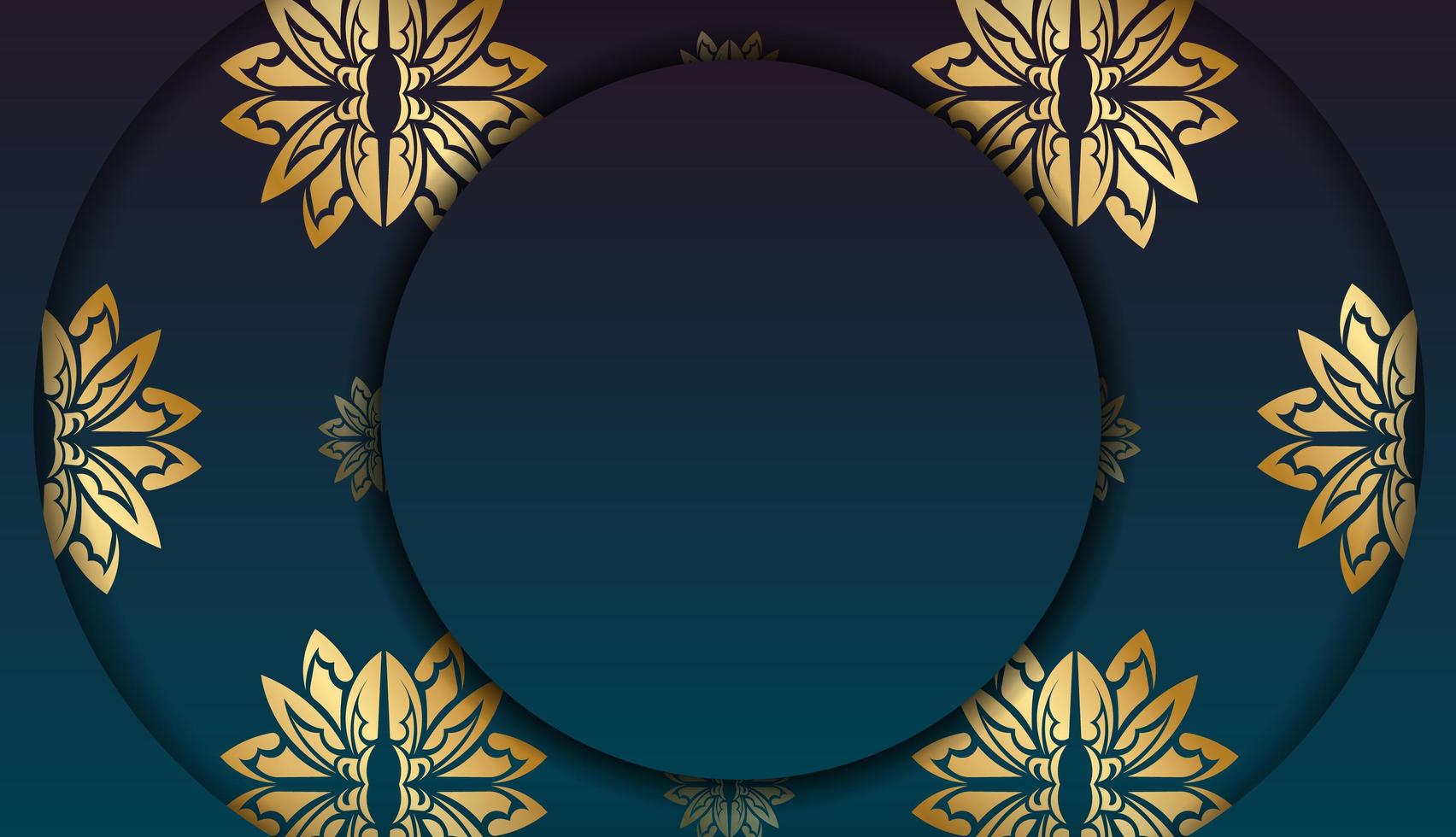 Background with gradient blue color with mandala gold pattern and place for logo or text vector