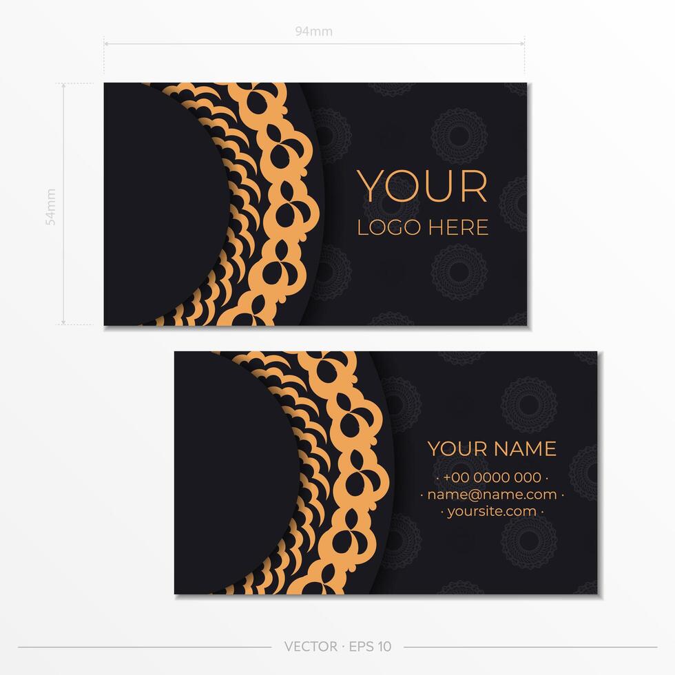 Template Black Presentable Business Cards. Decorative business card ornaments, oriental pattern, illustration. vector