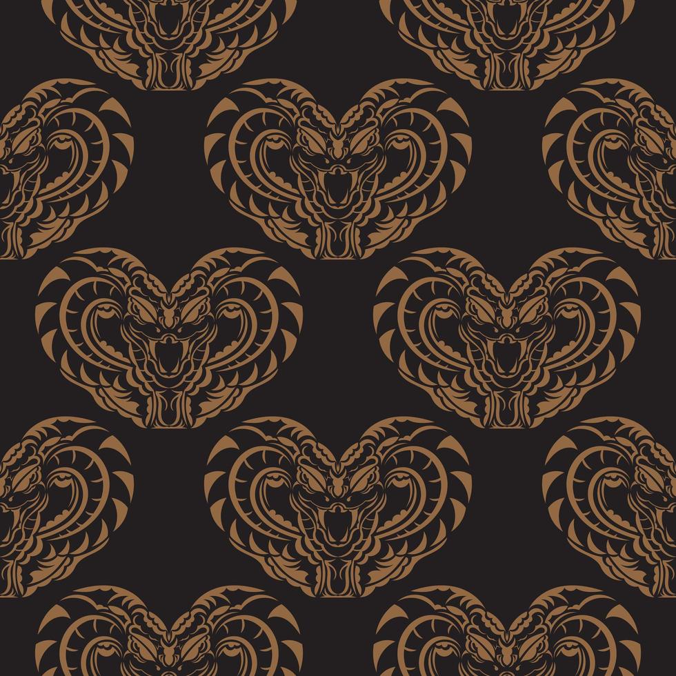 Dark seamless pattern with snake head. Vector illustration.