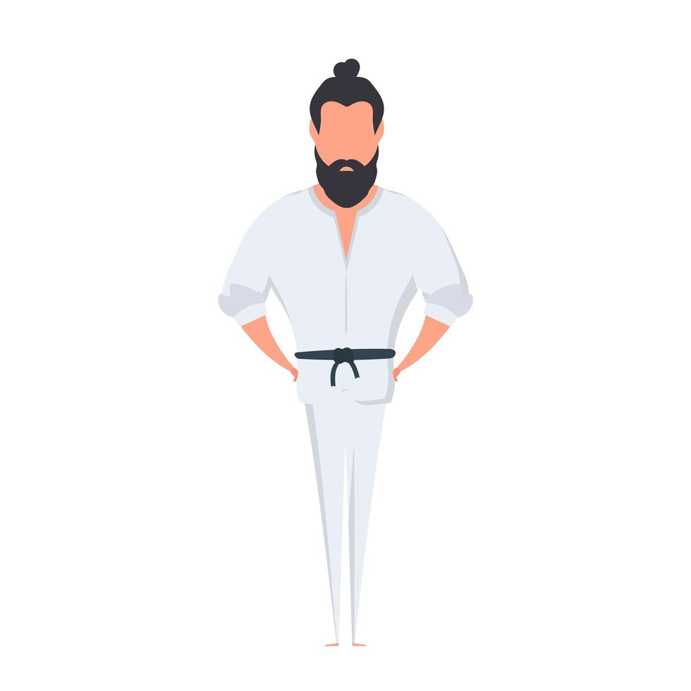 un hombre con un kimono blanco. maestro de kung-fu. aislado sobre fondo blanco. vector. vector