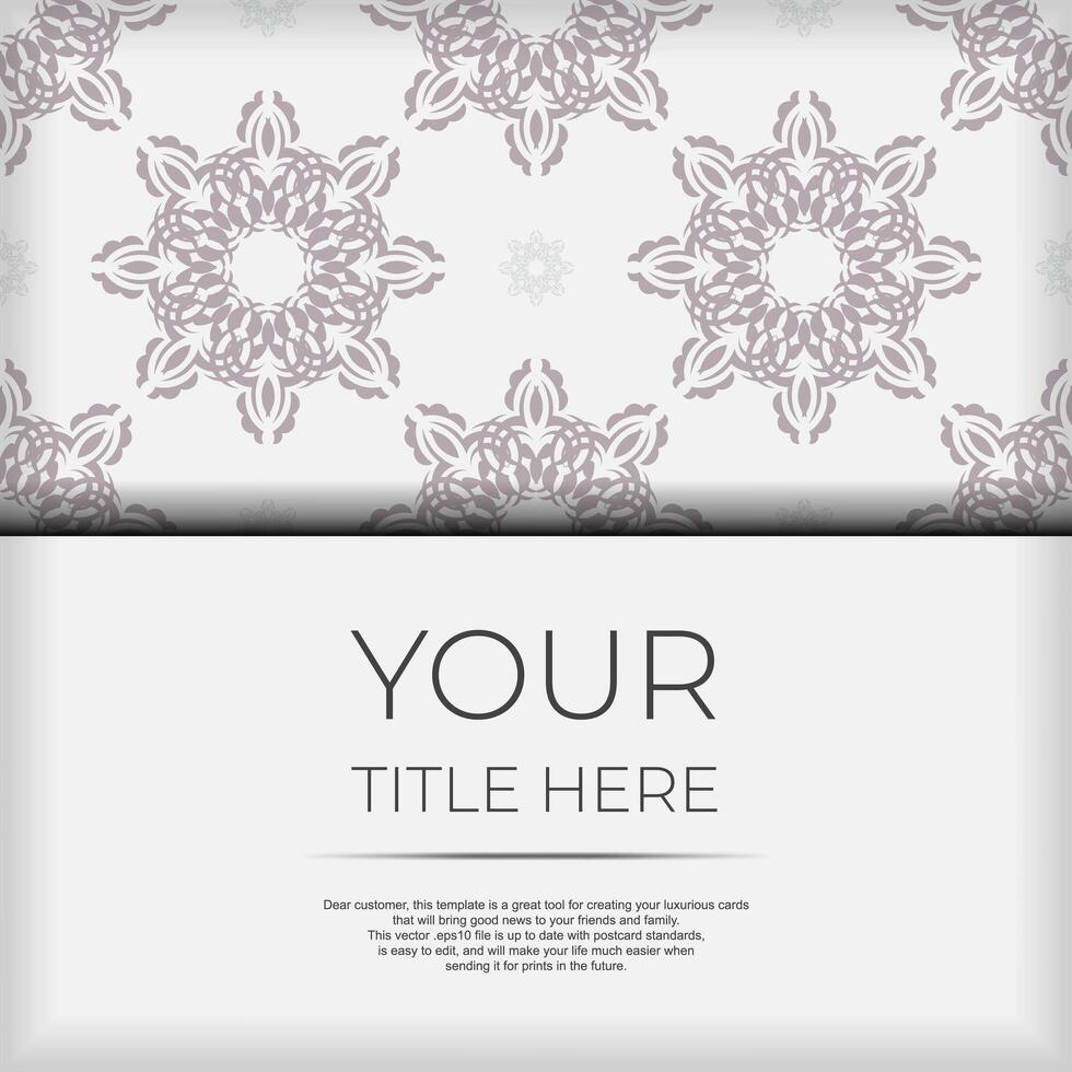 Luxurious white square invitation card template with vintage indian ornaments. Elegant and classic vector elements ready for print and typography.