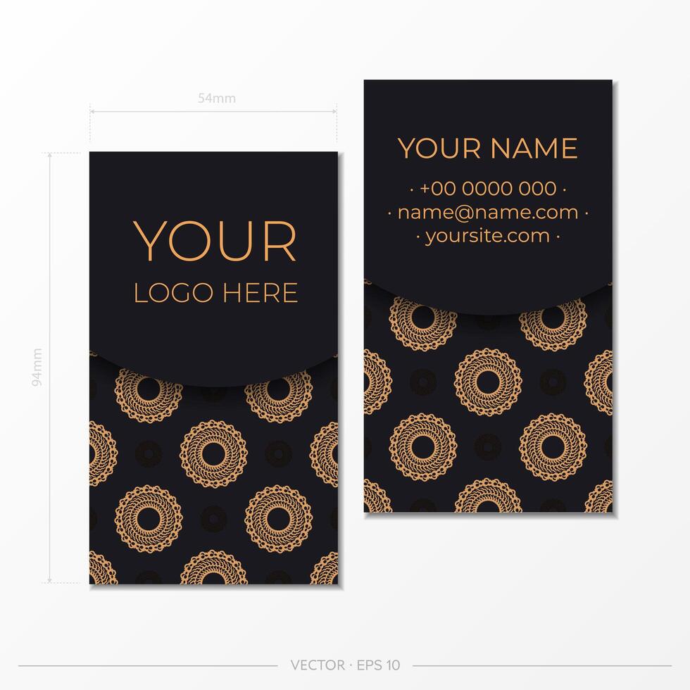 Template Black presentable Business cards with decorative ornaments business cards, oriental pattern, illustration. vector