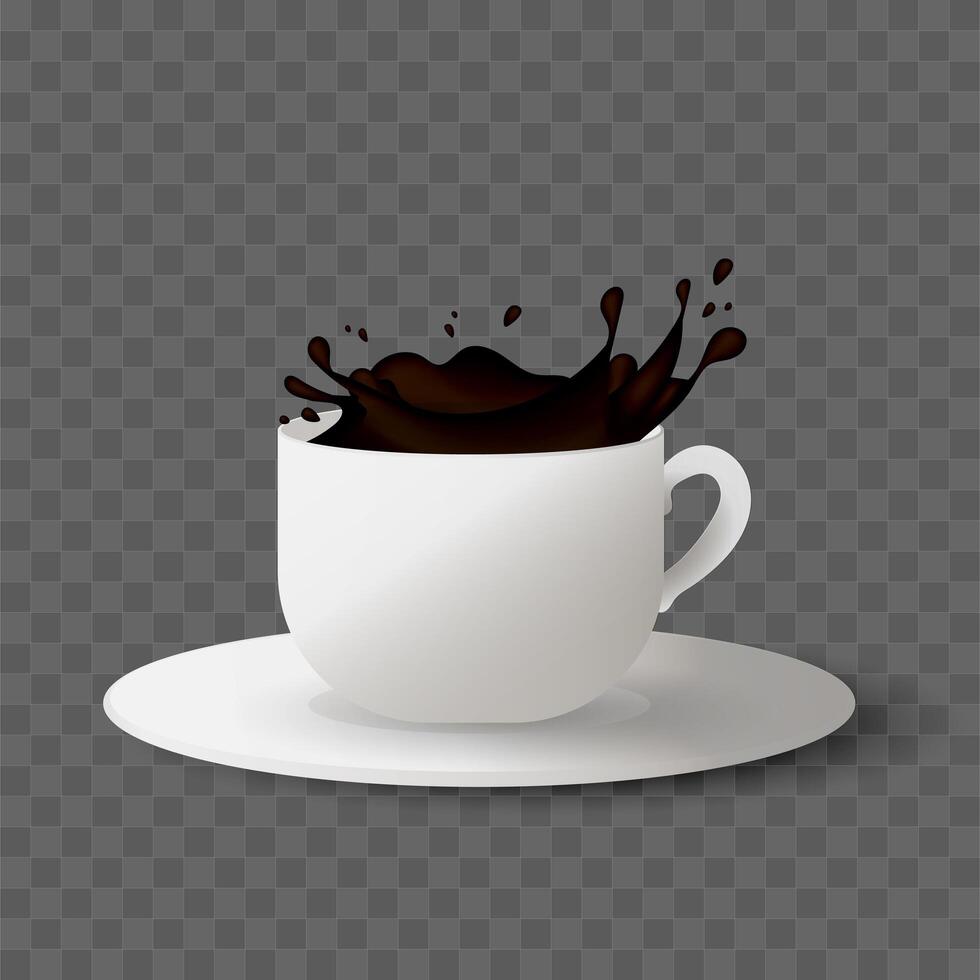 A cup of coffee with a splash of coffee on a gray background vector