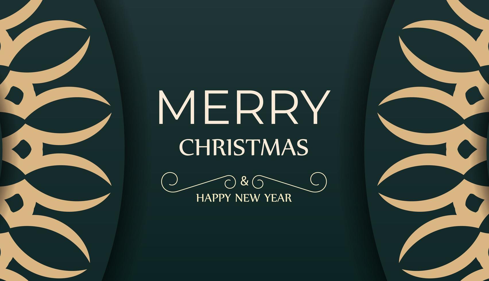 Festive Brochure Merry Christmas and Happy New Year in dark green color with abstract yellow pattern vector