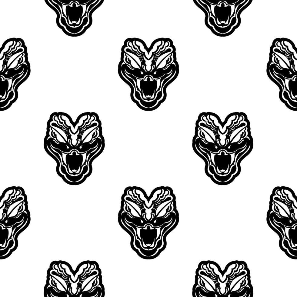Black and white seamless pattern with snake heads. illustration. vector