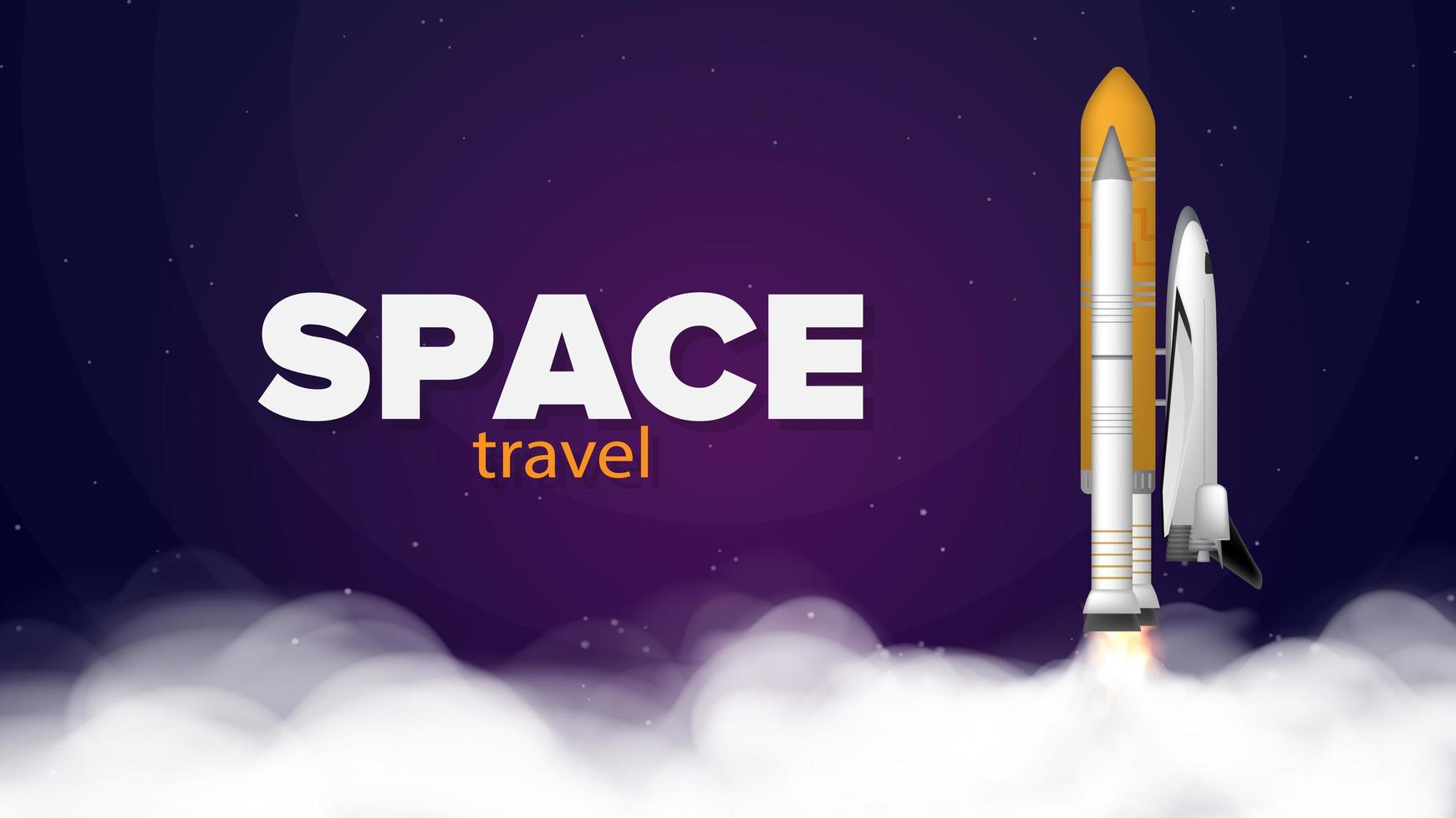 Travel space. Purple banner on the theme of space flight. Space shuttle. Fighter. Rocket Carrier is taking off. Vector. vector