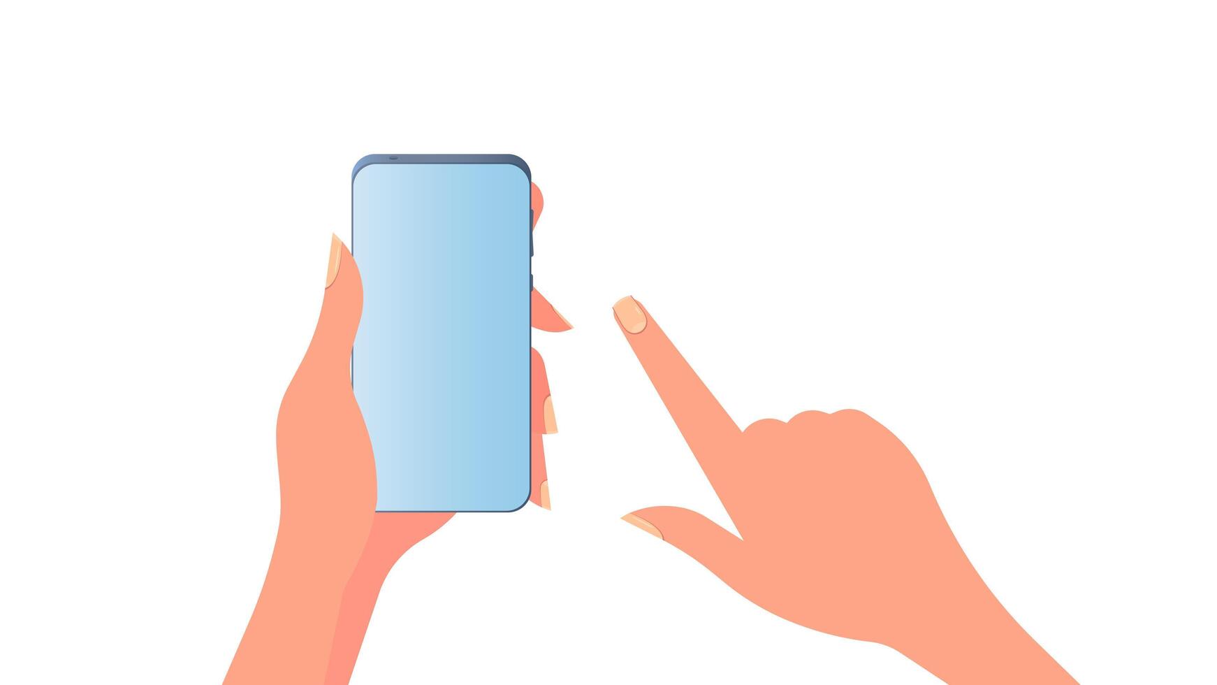 Hand holds a mobile phone. The girl has a phone in his hand close-up. Isolated. . vector