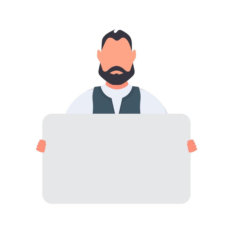 A man with a beard holding a blank sign vector