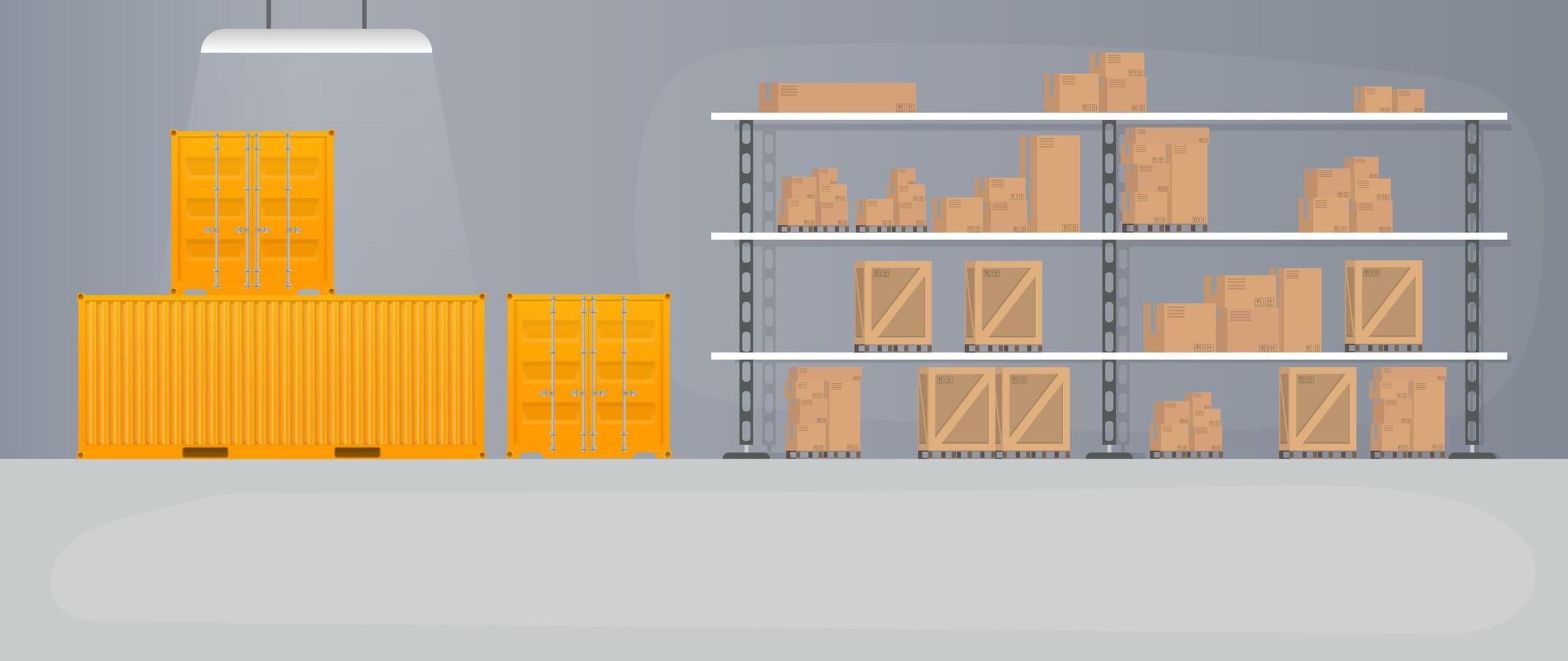 Large warehouse with drawers. Rack with drawers and boxes. Carton boxes. . vector