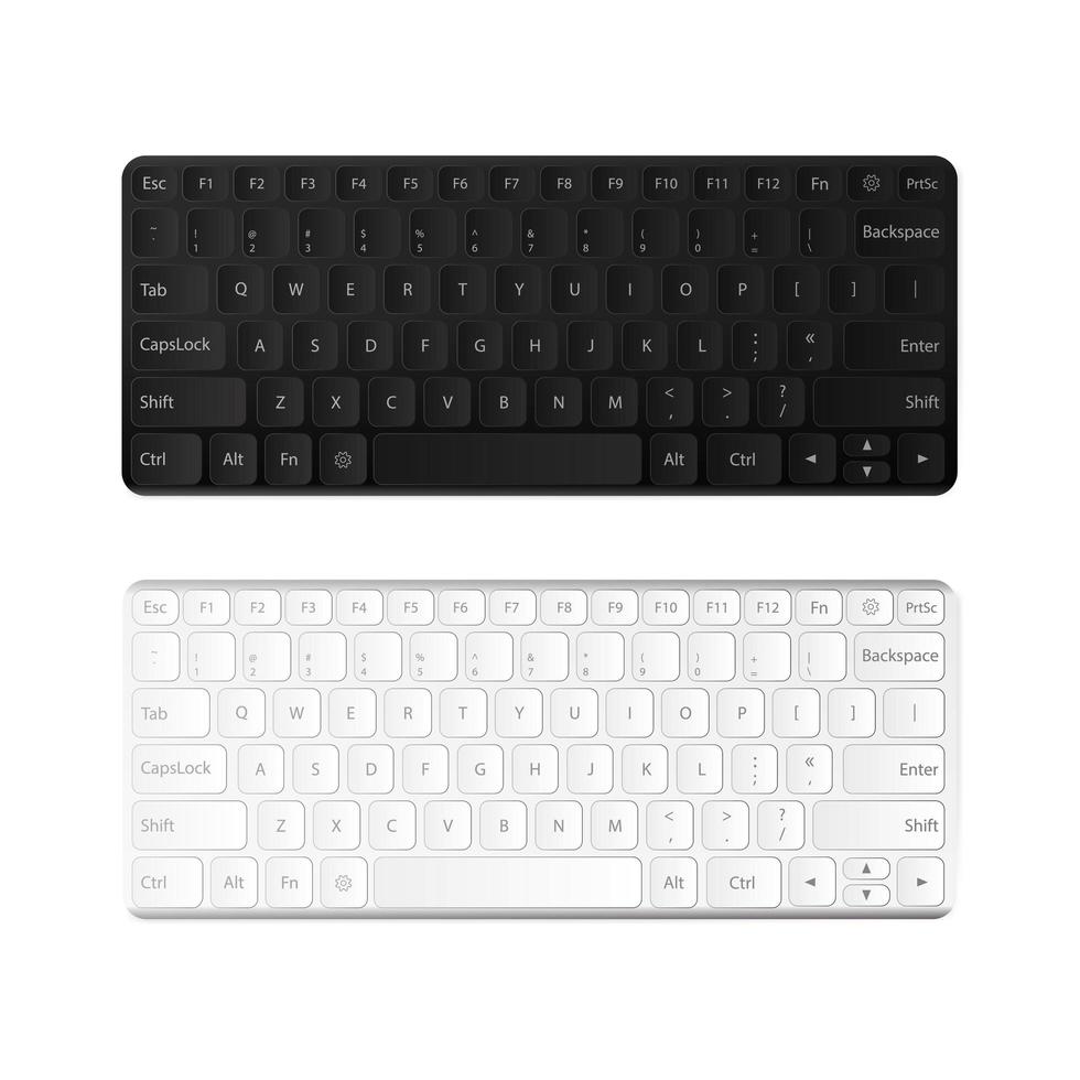 Black and white keyboard set. Modern keyboard isolated on a white background. Realistic vector illustration.