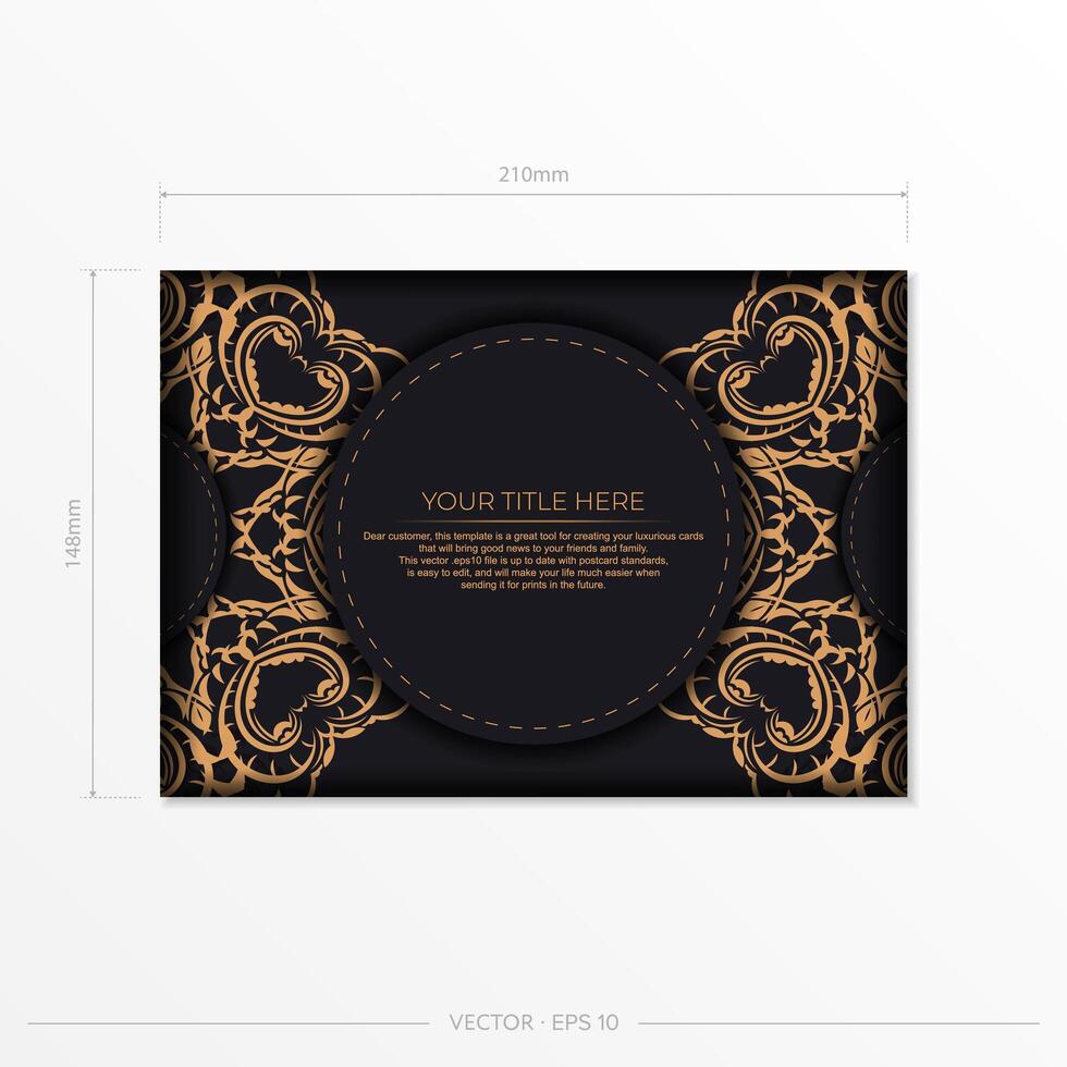 A black and gold business card with an ornate pattern vector