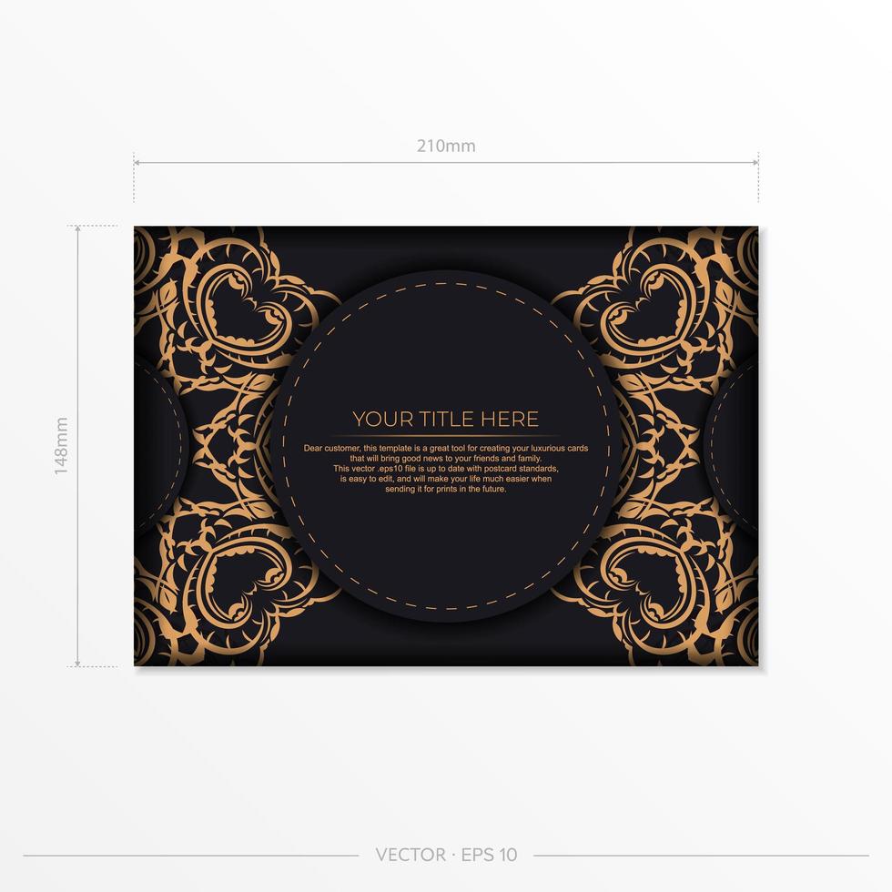 diseño de tarjeta de invitación de lujo negro con adorno indio vintage. se puede utilizar como fondo y papel tapiz. vector